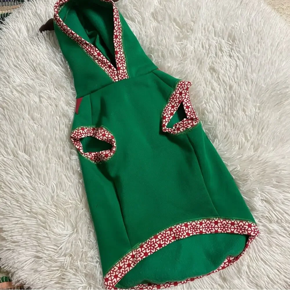 Santa’s Helper Green Reindeer Antlers Hooded Dog Costume Shirt